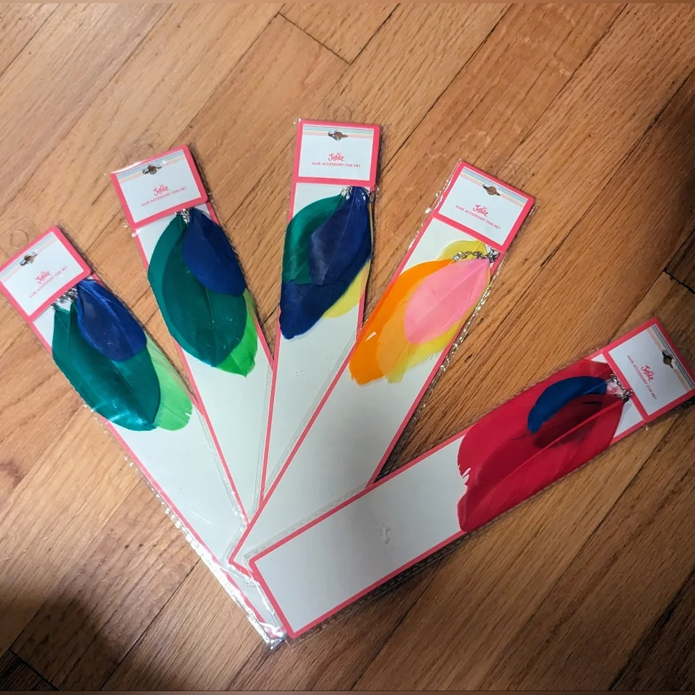 Bundle of 5 Multi Color Feather Fur Hair Accessories Clips Dog Cat Justice Pet